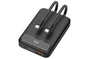 Powerbank (Akku) - Deltaco PB-CC100 Powerbank | 2x USB-C cables built-in | 1x USB-A & 1x USB-C Ports | PD | Black - 10000 mAh - PB-CC100