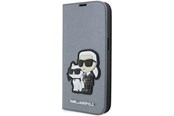 Handys - Cover & Cases - Karl Lagerfeld KLBKP14LSANKCPG iPhone 14 Pro 6.1" bookcase silver/silver Saffiano Karl & Choupette - 3666339122843