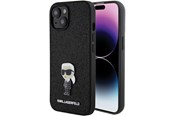 Handys - Cover & Cases - Karl Lagerfeld Fixed Glitter Ikonik Logo Metal Pin case for iPhone 15 - black - 3666339165390