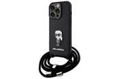 Handys - Cover & Cases - Karl Lagerfeld Crossbody Saffiano Monogram Metal Pin Karl & Choupette Case for iPhone 15 Pro - Black - 3666339165895