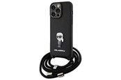 Handys - Cover & Cases - Karl Lagerfeld Crossbody Saffiano Monogram Metal Pin Karl & Choupette Case for iPhone 15 Pro Max - Black - 3666339165901