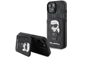 Handys - Cover & Cases - Karl Lagerfeld Saffiano Cardslots and Stand Monogram Ikonik Patch case for iPhone 15 - black - 3666339169473