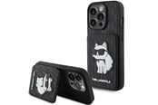 Handys - Cover & Cases - Karl Lagerfeld Saffiano Cardslots and Stand Monogram Choupette Case for iPhone 15 Pro Max - Black - 3666339169626