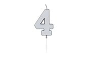 Spielzeug - Globos Cake Candle 4.5cm Metallic Silver no. 4 - 1084