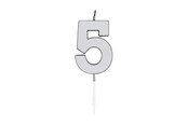 Spielzeug - Globos Cake Candle 4.5cm Metallic Silver no. 5 - 1085