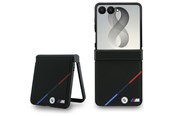 Handys - Cover & Cases - BMW M Leather Perforated Tricolor Stripe Metal Logos MagSafe Case for Samsung Galaxy Z Flip 8 - Black - 3666339662615