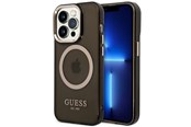 Handys - Cover & Cases - GUESS GUHMP14XHTCMK iPhone 14 Pro Max 6.7" black/black hard case Gold Outline Translucent MagSafe - 3666339069612
