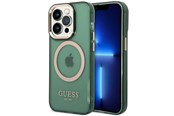Handys - Cover & Cases - GUESS GUHMP14LHTCMA iPhone 14 Pro 6.1" green/khaki hard case Gold Outline Translucent MagSafe - 3666339069643