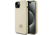 Handys - Cover & Cases - GUESS Leather 4G Metal Logo Strass case for iPhone 15 - gold - 3666339151003