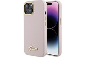 Handys - Cover & Cases - GUESS Silicone Script Metal Logo & Frame case for iPhone 15 - pink - 3666339149185