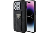 Handys - Cover & Cases - GUESS Grip Stand 4G Triangle Strass case for iPhone 15 Pro - black - 3666339197315