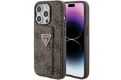 Handys - Cover & Cases - GUESS Grip Stand 4G Triangle Strass case for iPhone 15 Pro - brown - 3666339197452