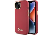 Handys - Cover & Cases - GUESS Silicone Script Metal Logo & Frame case for iPhone 15 - red - 3666339149048