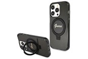 Handys - Cover & Cases - GUESS Ring Stand Script Glitter MagSafe case for iPhone 14 Pro - black - 3666339156305