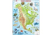 Puzzle - Larsen Puzzles North America Topographical Map with Animals Jigsaw Puzzle – 66 pieces Maxi (36.5 x 28.5 cm) 2D Puzzles - A32