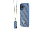 Handys - Cover & Cases - GUESS Leather Metal Logo Strass Crossbody Case for iPhone 16 - Blue - 3666339328689