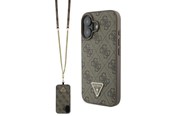 Handys - Cover & Cases - GUESS Leather Metal Logo Strass Crossbody Case for iPhone 16 - Brown - 3666339328641