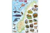 Puzzle - Larsen Puzzles Physical map puzzle of Norway with animals – 62 pieces Maxi (36.5 x 28.5 cm) 2D Puzzles - K68