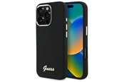 Handys - Cover & Cases - GUESS Silicone Script Metal Logo & Frame Case for iPhone 16 Pro - Black - 3666339344313
