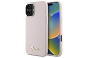 Handys - Cover & Cases - GUESS Silicone Script Metal Logo & Frame iPhone 16 Case - Pink - 3666339344252