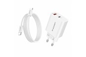 Handys - Adapter und Ladegeräte - Wozinsky WLS-20W - 20W USB-A & USB-C Wall Charger (Incl. 1m USB-C to USB-C Cable) - White - 5907769388149