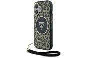 Handys - Cover & Cases - GUESS HC IML Leopard Triangle Cord Strap MagSafe iPhone 16 Case - Brown - 3666339432614