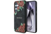 Handys - Cover & Cases - GUESS Leather 4G Flowers Print Metal Classic Logo MagSafe Case for Samsung Galaxy S25 - Black - 3666339449261