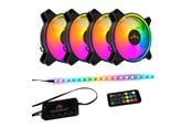 Gehäuselüfter - DUTZO RGB Kit 4 - 4x fan + 1x LED strip + remote & controller - 120mm - Schwarz mit RGB LED - 24 dBA - DRGB-BUNDLE4