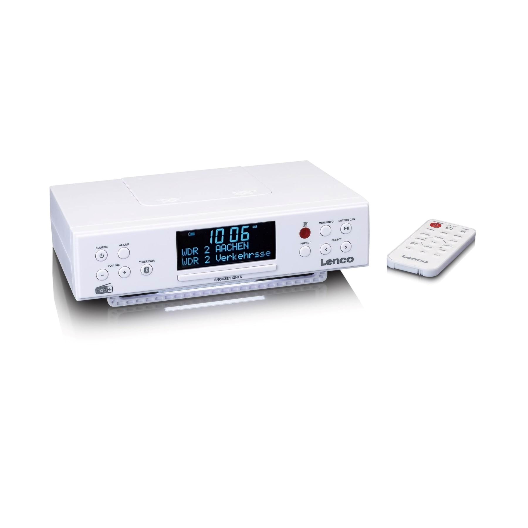 Lenco KCR-190WH - DAB+/FM Kitchen Radio with Bluetooth LED Lighting and Timer - DAB+ radio - White - HiFi Receiver Verstaerker - KCR190WH