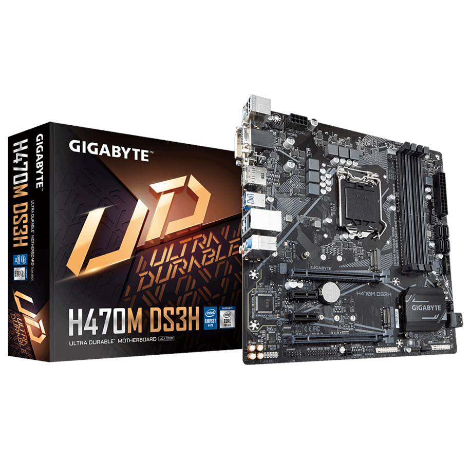 Mainboard - GIGABYTE H470M DS3H Mainboard - Intel H470 - Intel LGA1200 socket - DDR4 RAM - Micro-ATX - H470M DS3H