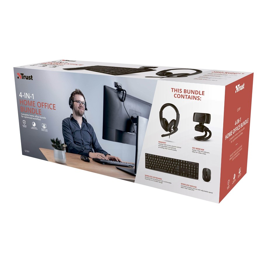 Tastaturen - Trust Qoby 4-in-1 Home Office Set - Keyboard, mouse, headset and web camera set - Nordisch - Schwarz - 24107