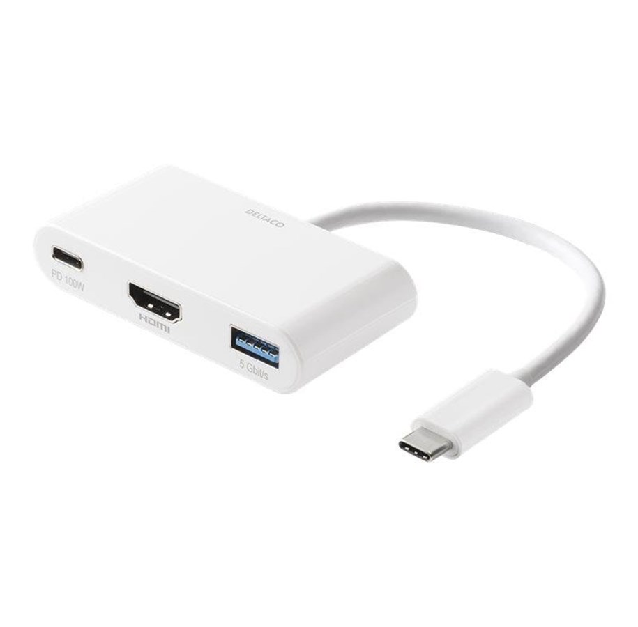 Dockingstationen - Deltaco USB-C till HDMI/USB A adapter 4K 30Hz US - USBC-HDMI23
