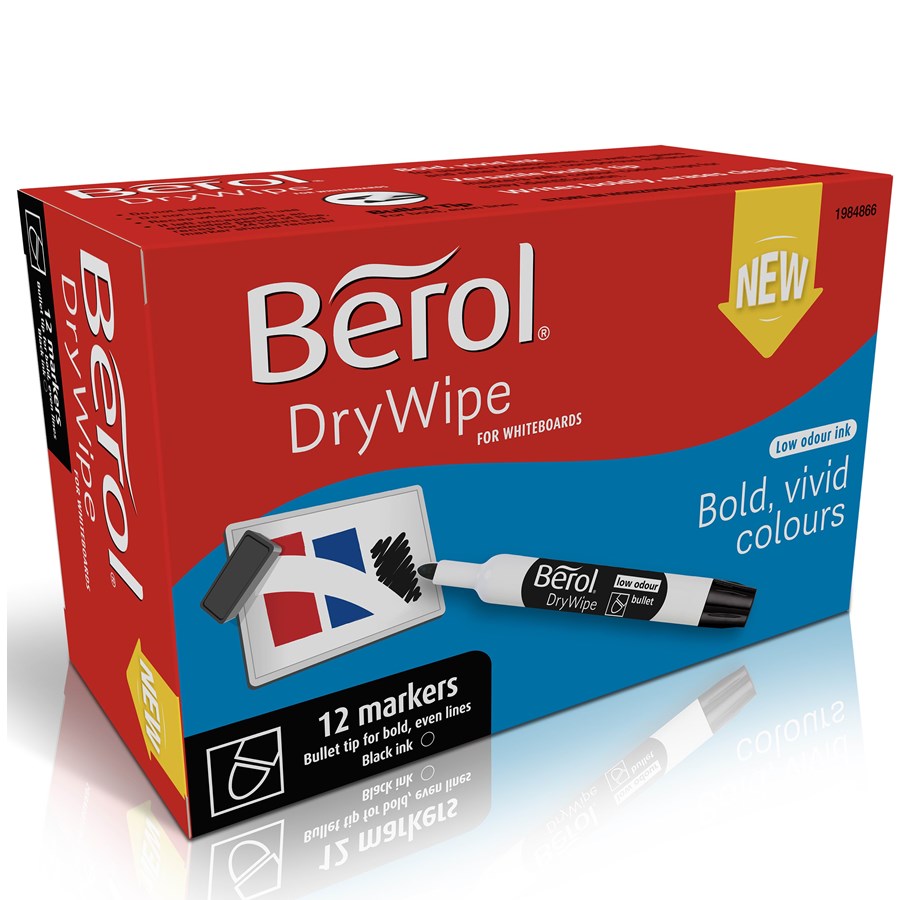 Konferenz und Präsentation - Berol Trocken abwischbarer Whiteboard-Marker, Punktspitze: 2 mm – Schwarz, 12er-Pack - 1984866