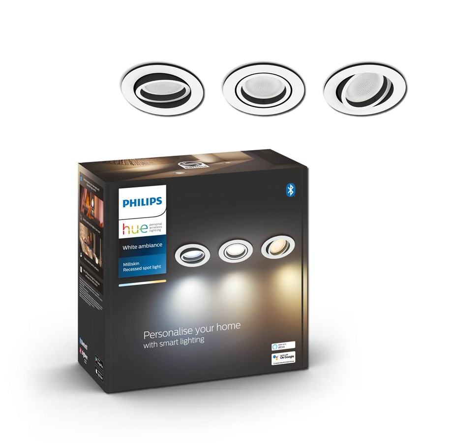 Smart-Home - Philips Hue Milliskin Recessed Spotlight 3-Pack — White Ambiance - 929003811101