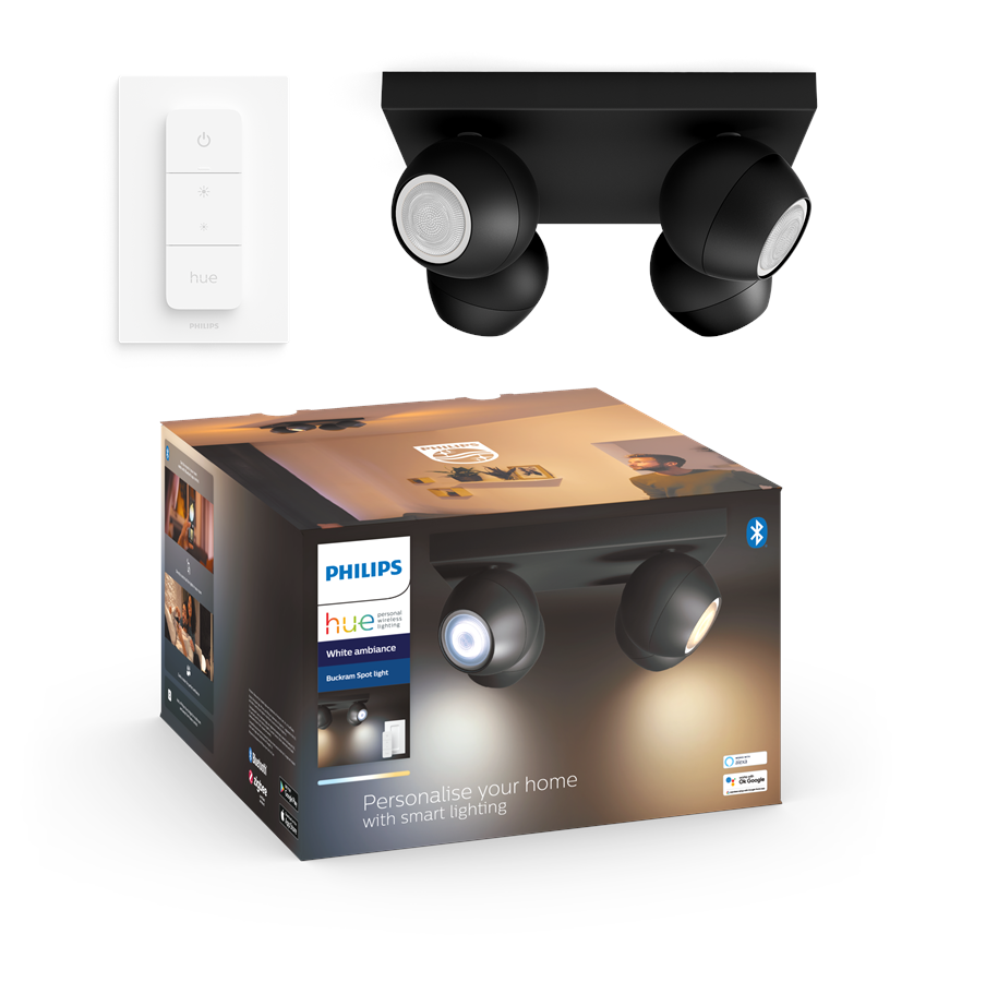 Smart-Home - Philips Hue Buckram Quadruple Spotlight - Black - With Dimmer Switch - 929003048301