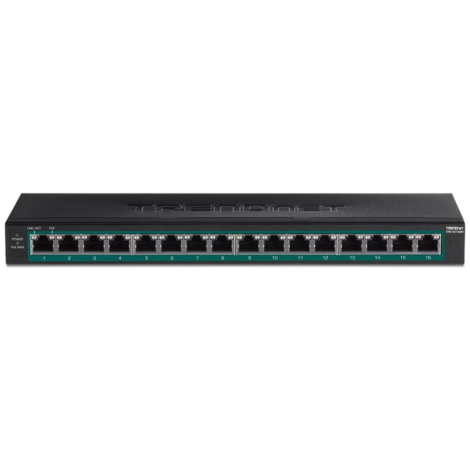 Switches - TRENDnet TPE-TG160H 16-Port Gigabit PoE+ (123W) Switch - TPE-TG160H