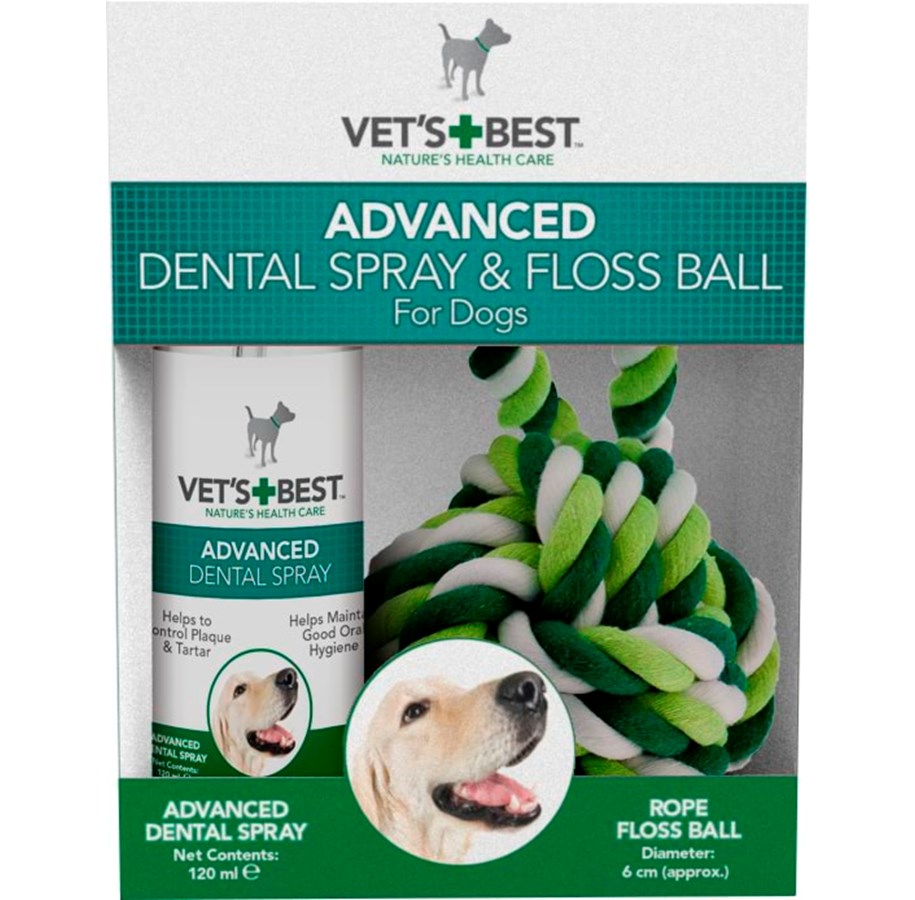 Hunde - Vets Best Advanced Dental Spray & Rope Floss Ball Kit - H03774