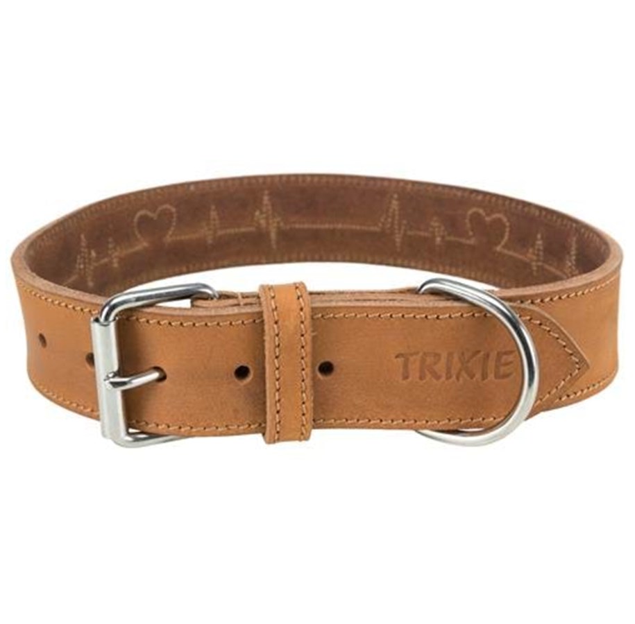 Hunde - Trixie Rustic fatleather collar Heartbeat L: 47–55 cm/40 mm brown - TX19016
