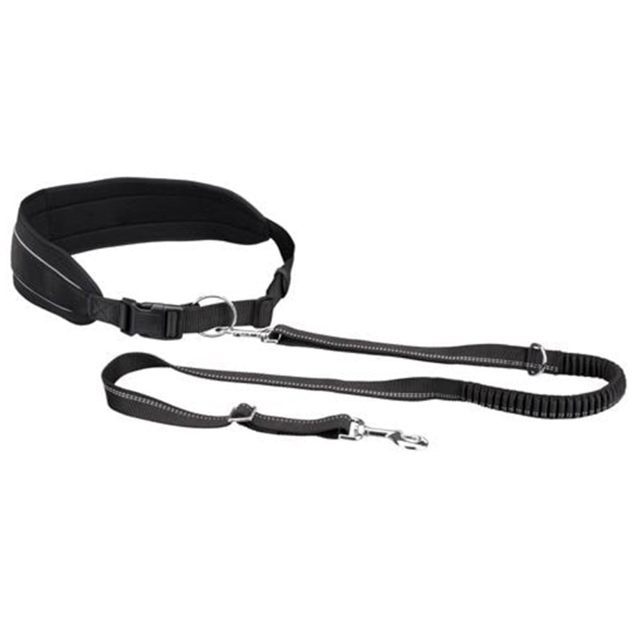 Hunde - Trixie Waist belt with leash neoprene padded belt: 70–130 cm/9 cm  leash: 1.20–1.50 m/25 mm graphite/black - TX12767