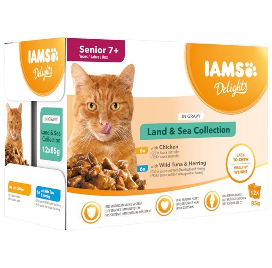 Katzen - Iams Delights Senior Land & Sea Collection in Gravy 12x85g - I590102