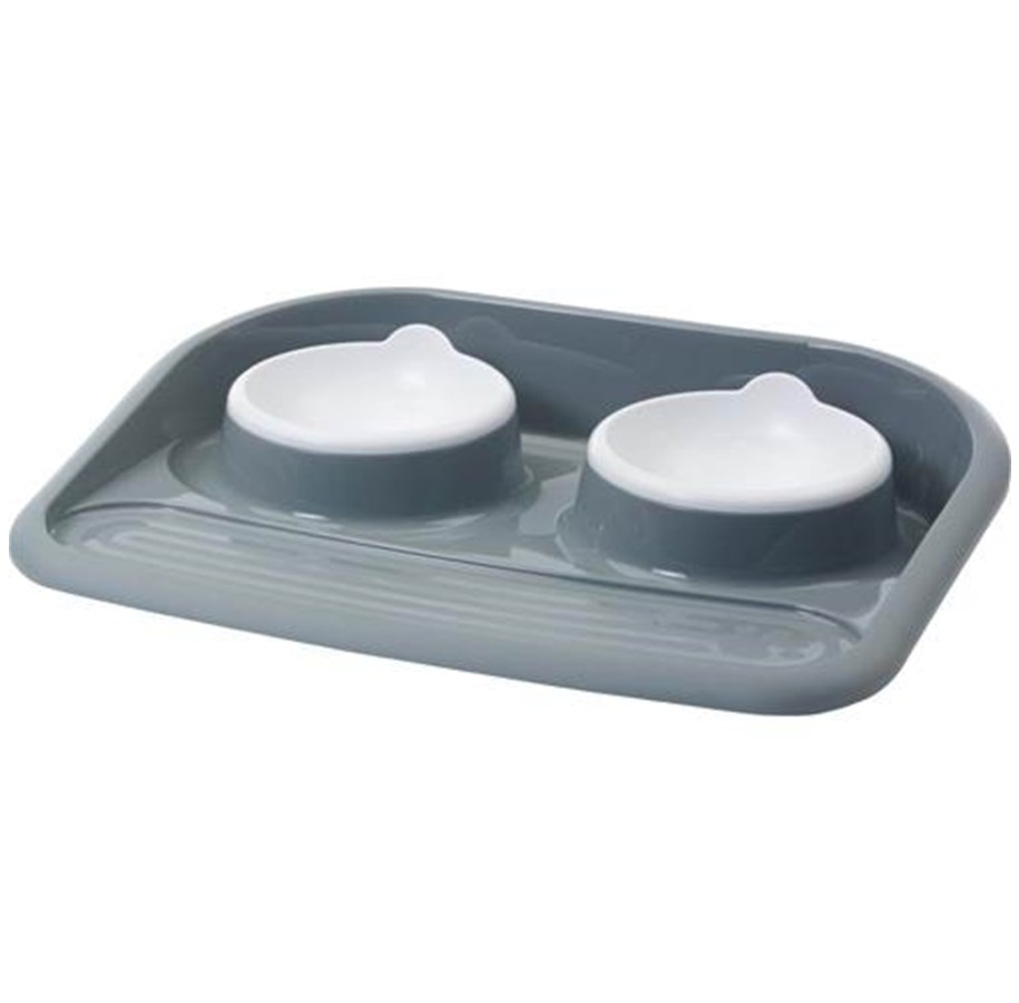 Katzen - Savic Butler feeding station with rubberfeet 2x300 ml white/grey - HK0295