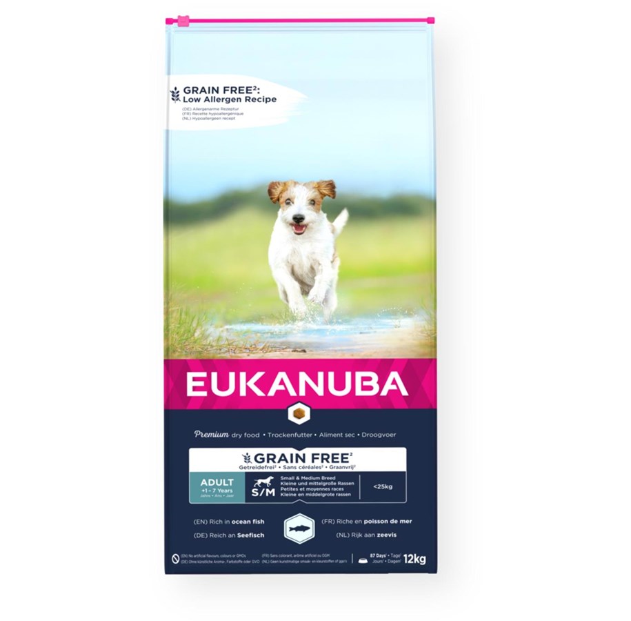 Hunde - Eukanuba Grain Free Adult Small Medium Breed Ocean Fish 12kg - EH671200