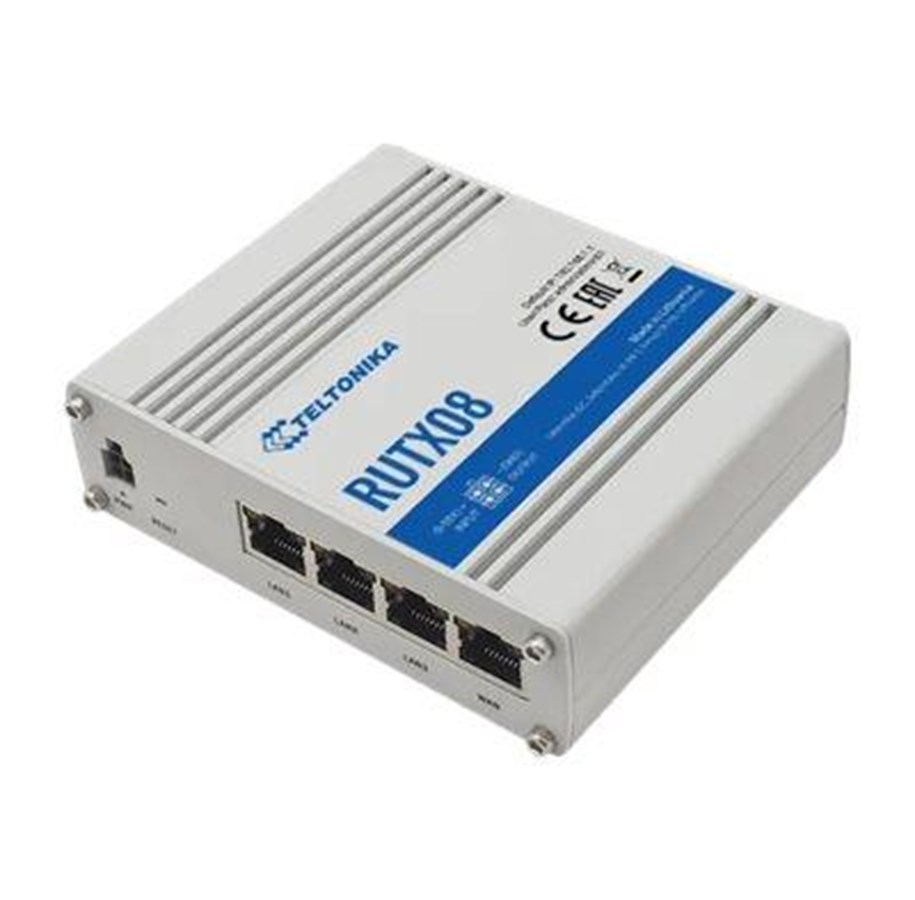 Wlan Router - Teltonika RUTX08 Industrial Ethernet Router / 4 x Gigabit Ethernet ports with up to 128 port/tag-based VLANs supported - Router - RUTX08000000