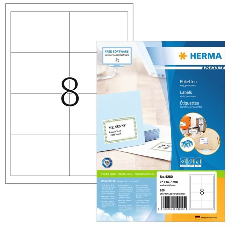 Papier, Fotopapier und Etiketten - HERMA PREMIUM Etiketten A4, 97 x 67,7 mm, weiß, permanent haftend - 4280