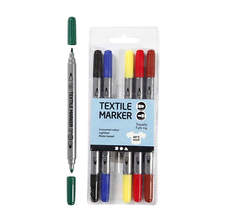 Utensilien zum Schreiben und Zeichnen - Creativ Company Double-sided Textile Markers - Basic colors 6pcs. - 34819