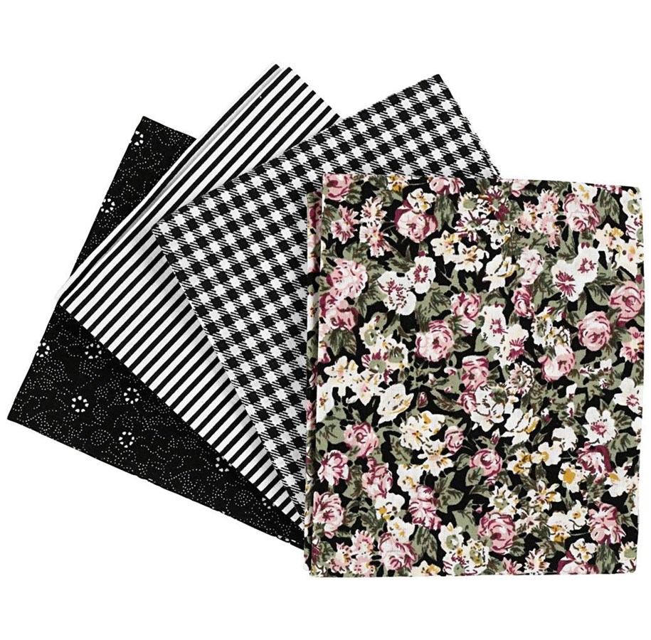 Kunst & Handwerk Ausstattung - Creativ Company Patchwork Fabric Black 45x55cm 4pcs. - 441834