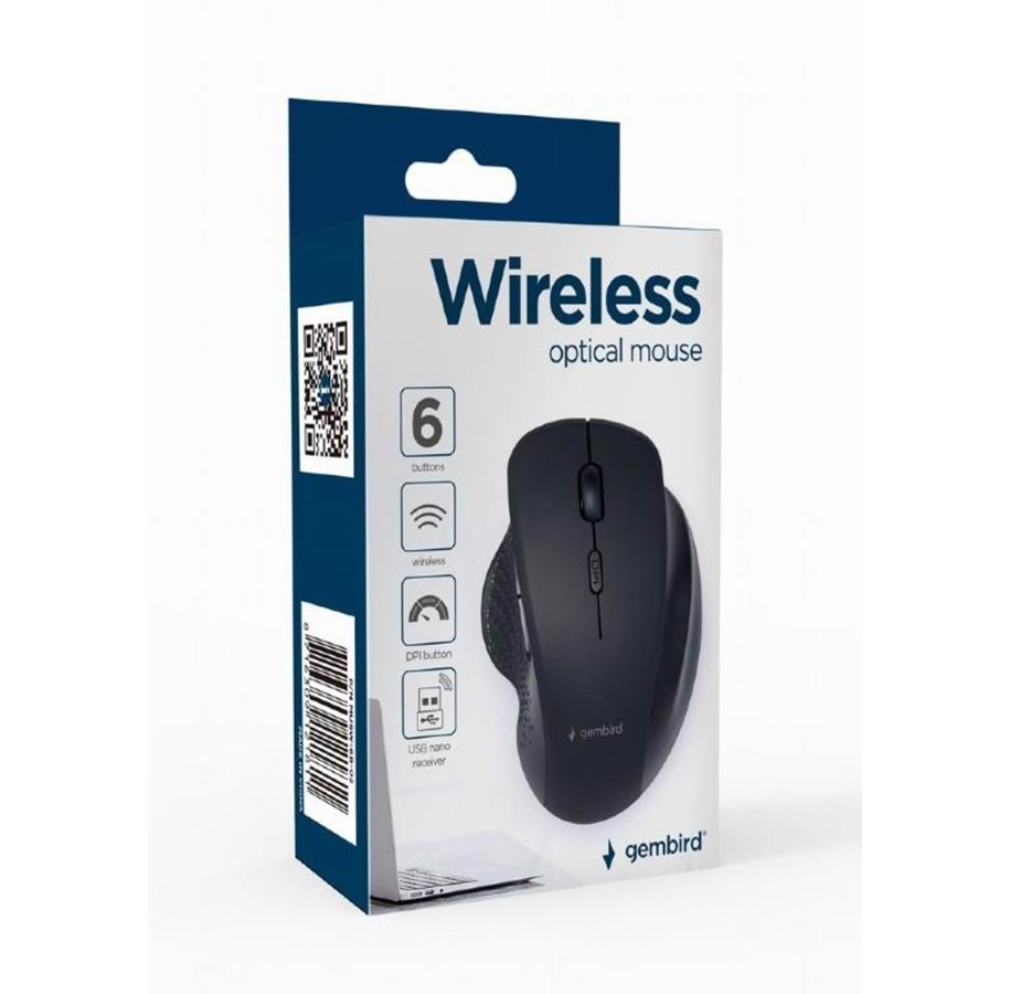 Maus - Gembird Ergonomic wireless optical mouse 6B-02 - Maus (Schwarz) - MUSW-6B-02