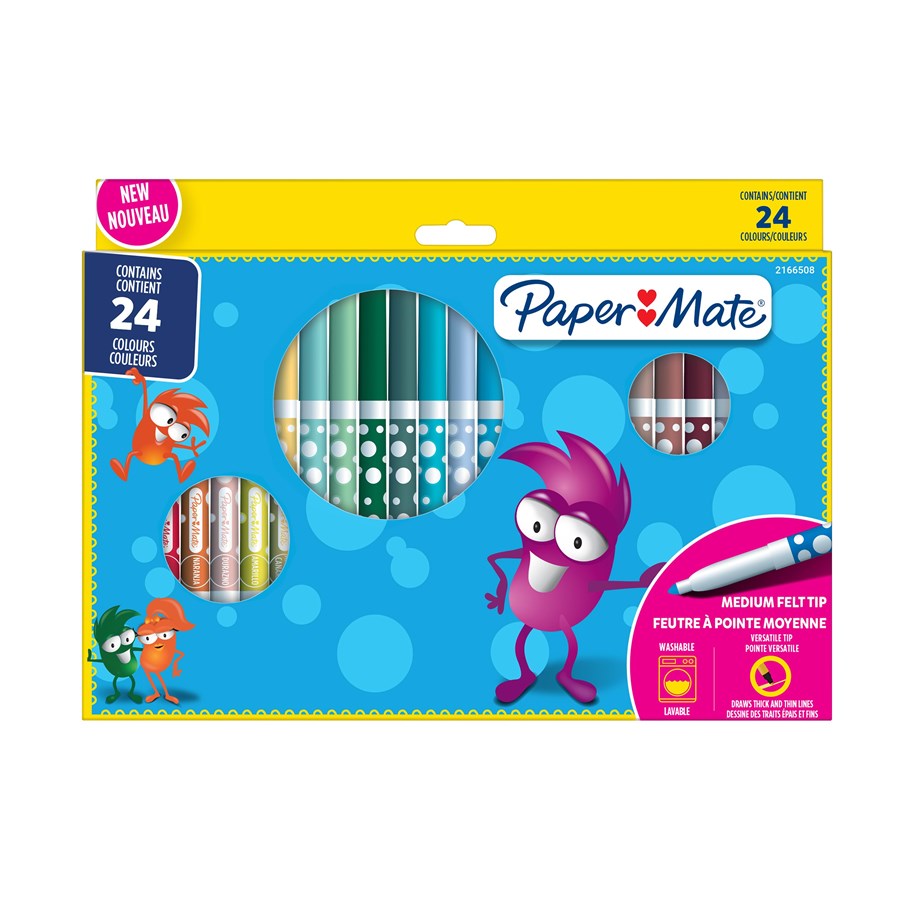 Klebeband und Kleber - Paper Mate Malstifte mit Filzspitze für Kinder | Waschbar | Verschiedene Farben | 24 Faserspitzenmarker - 2166508