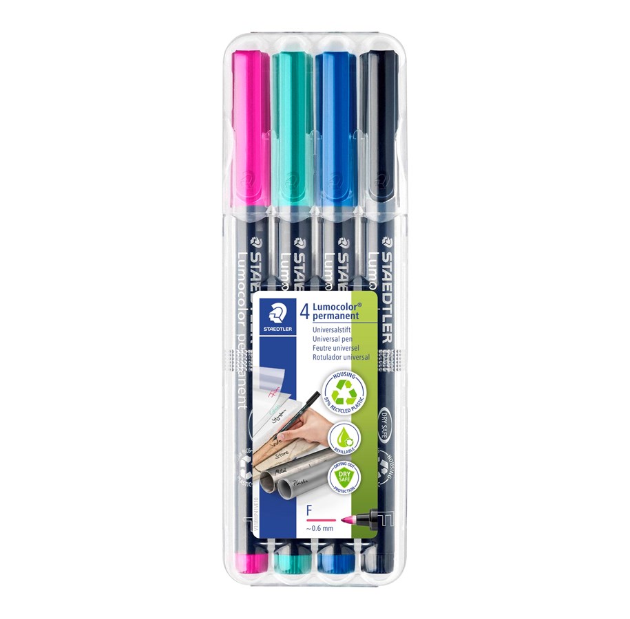 Utensilien zum Schreiben und Zeichnen - Staedtler Universal pen Lumo F perm 4pcs Box - 318 WP4-1