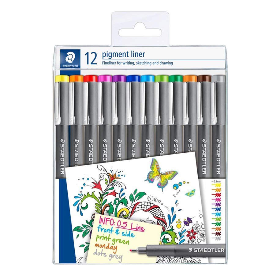 Utensilien zum Schreiben und Zeichnen - Staedtler pigment liner 0.5 box of 12 colours - 308-S TB12